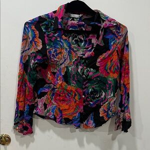 Zara Black Multicolor Floral Blouse